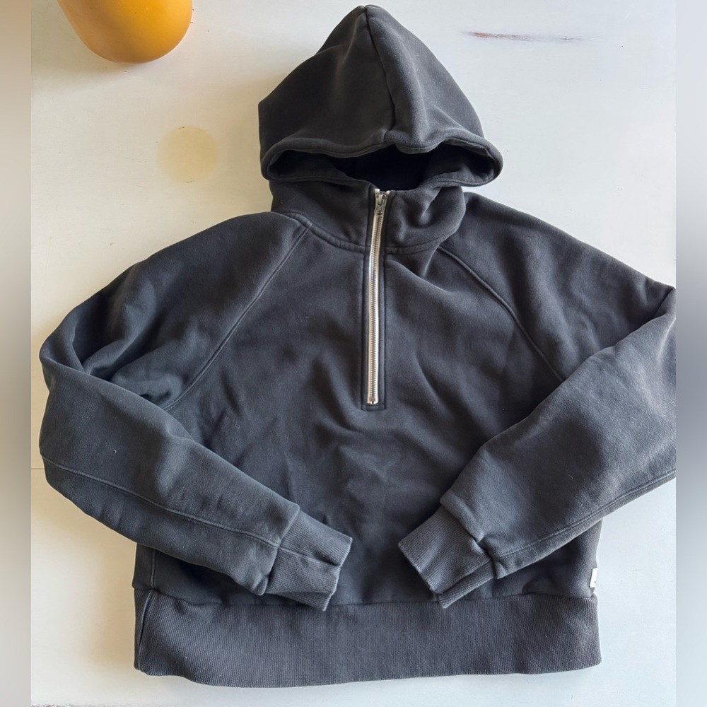 Vuori Womens Washed Black Restore Half zip Cropped Hoodie